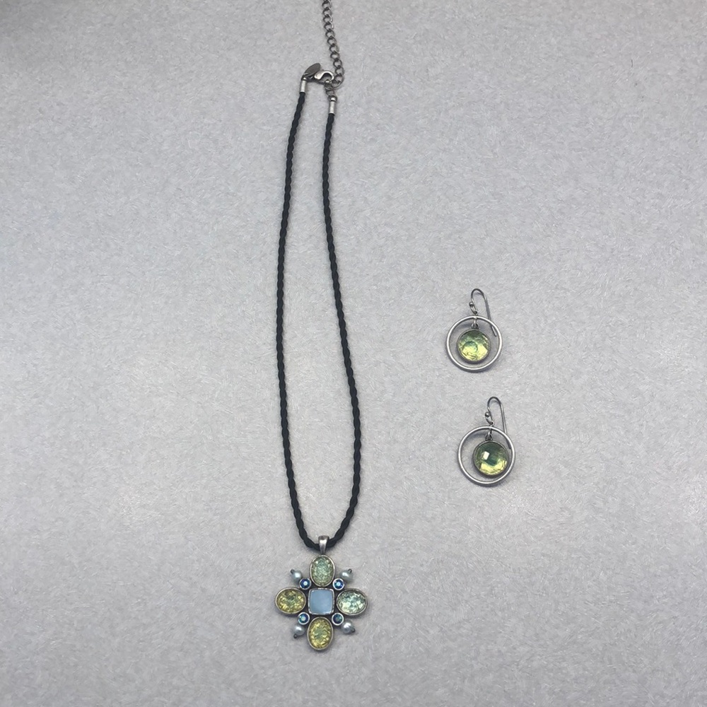 Lia Sophia green & black necklace and earrings